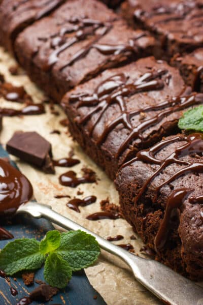 chocolate brownies on dark background