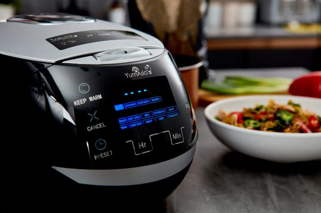 This modern Korean rice cooker's touch control panel is also a