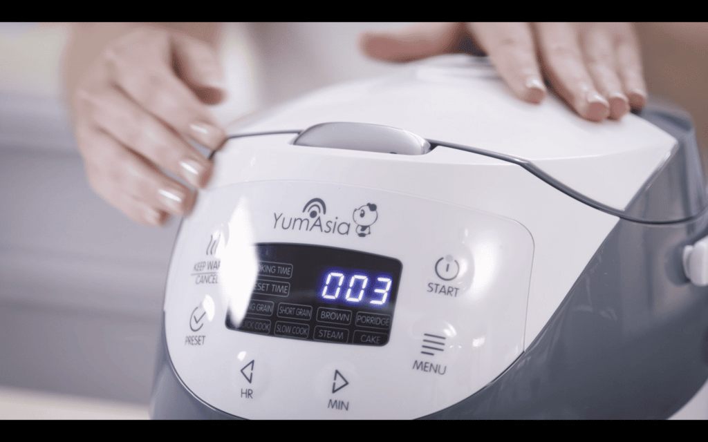 This modern Korean rice cooker's touch control panel is also a