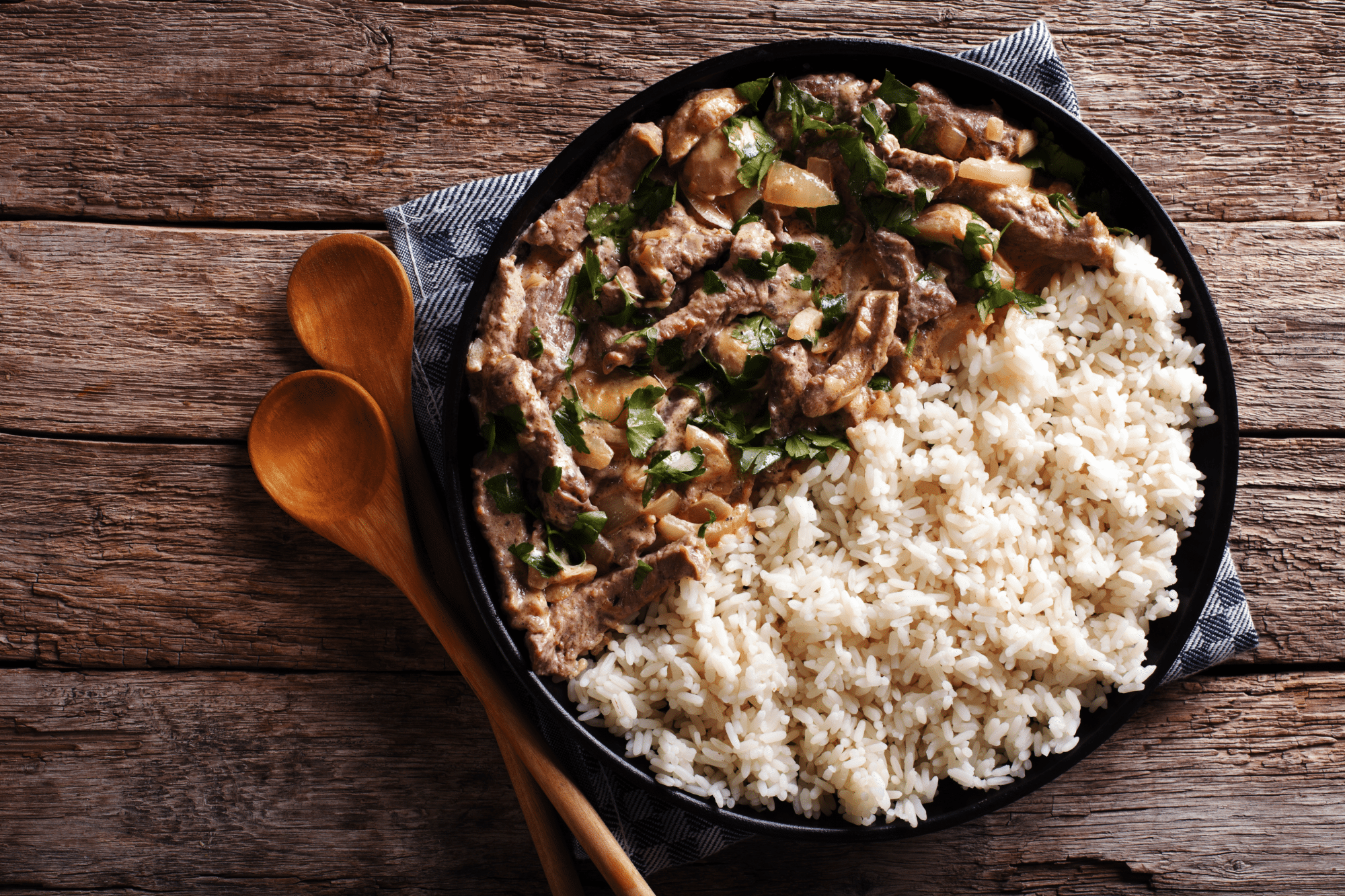 Beef Stroganoff with rice