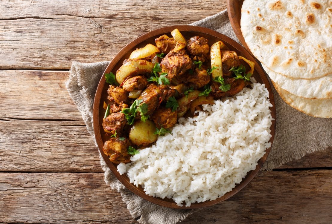 Chicken Do Pyaaza cooked in a variety of spices, yogurt and kaso