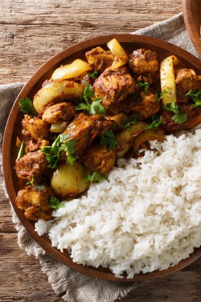Chicken Do Pyaaza cooked in a variety of spices, yogurt and kaso
