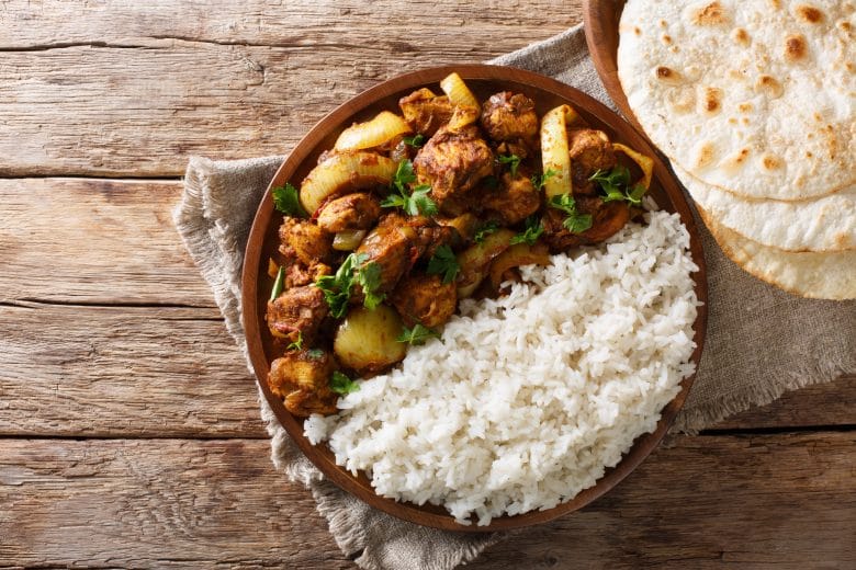 Chicken Do Pyaaza cooked in a variety of spices, yogurt and kaso