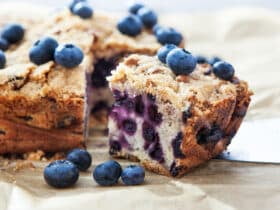 Piece of homemade blueberry cake