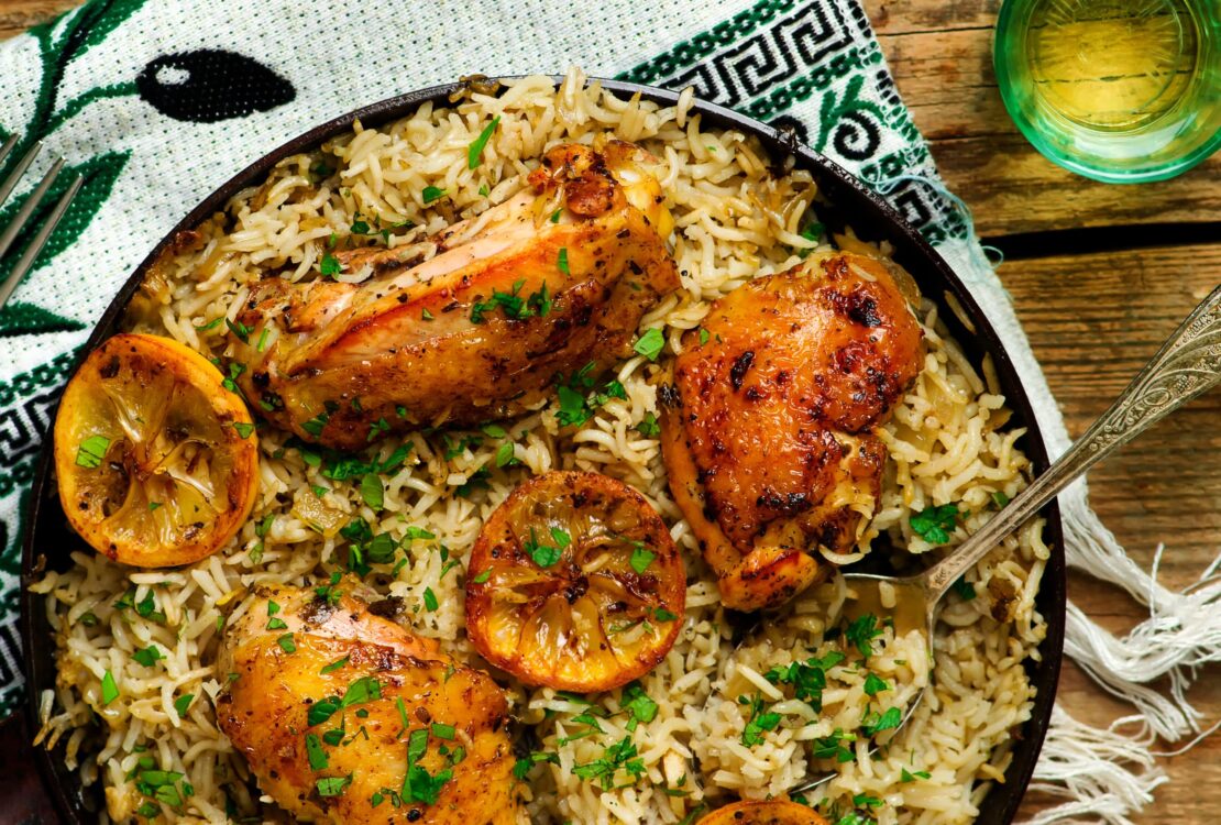 ONE POT GREEK CHICKEN and LEMON RICE