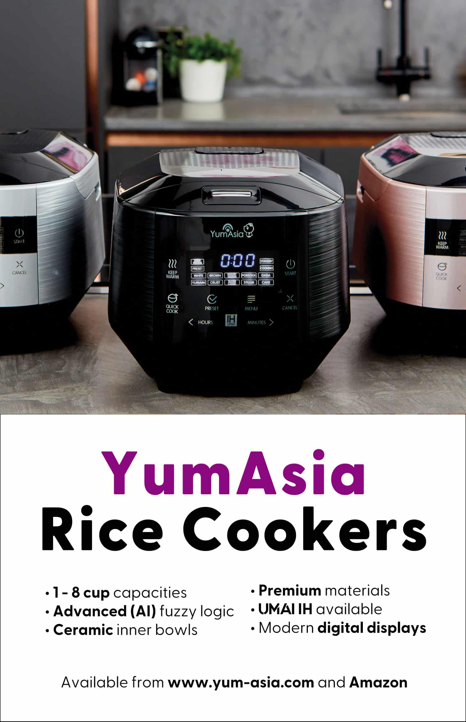 Yum Asia Sakura Rice Cooker with Ceramic Bowl and Advanced Fuzzy