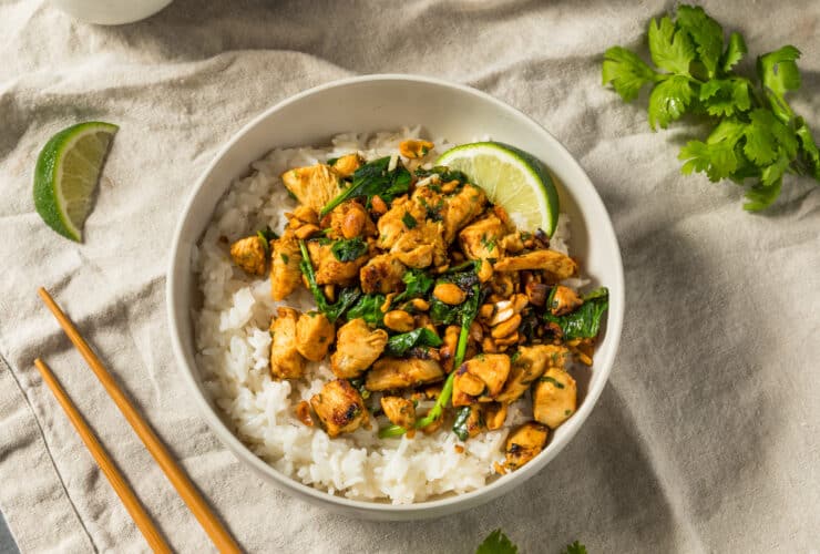 Asian Ginger Peanut Chicken and Rice with Lime and Herbs