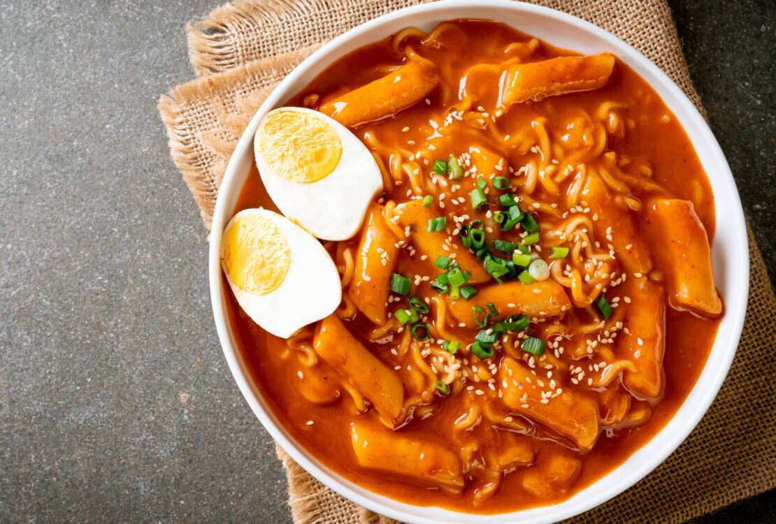 Korean instant noodle and Tteokbokki in Korean spicy sauce, Rabokki - Korean food style