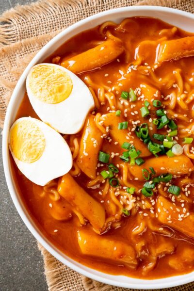 Korean instant noodle and Tteokbokki in Korean spicy sauce, Rabokki - Korean food style