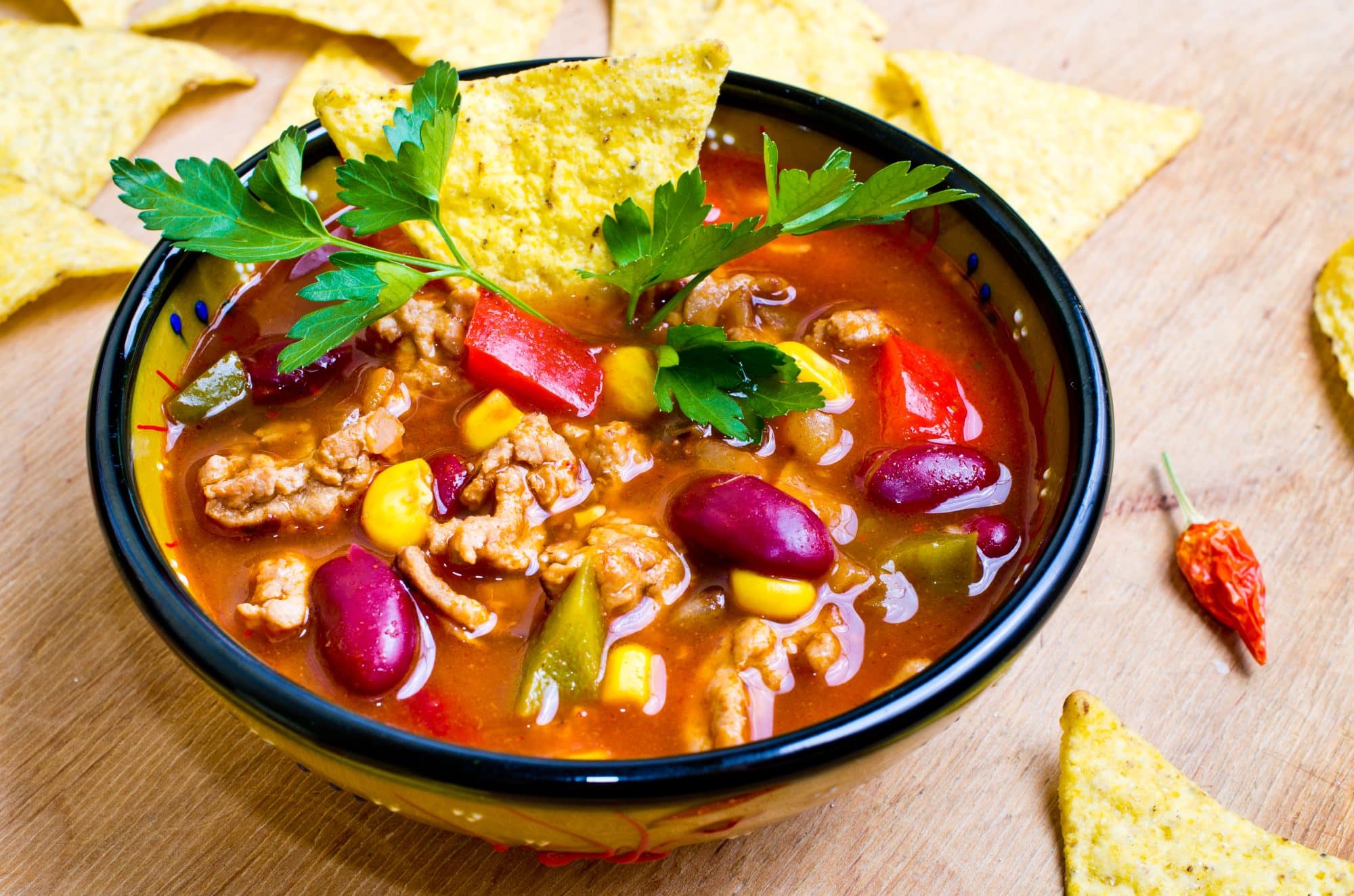 Mexican soup with tacos