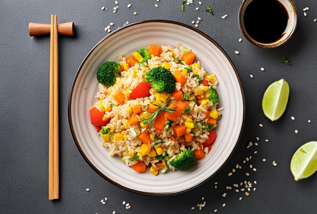 Yum Asia Rainbow fried rice in a yum asia rice cooker