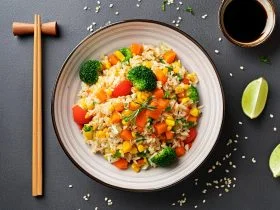 Yum Asia Rainbow fried rice in a yum asia rice cooker