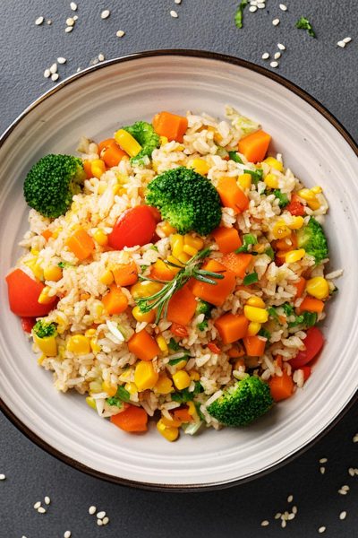 Yum Asia Rainbow fried rice in a yum asia rice cooker