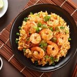 top down view of teriyaki shrimp fried rice 61480