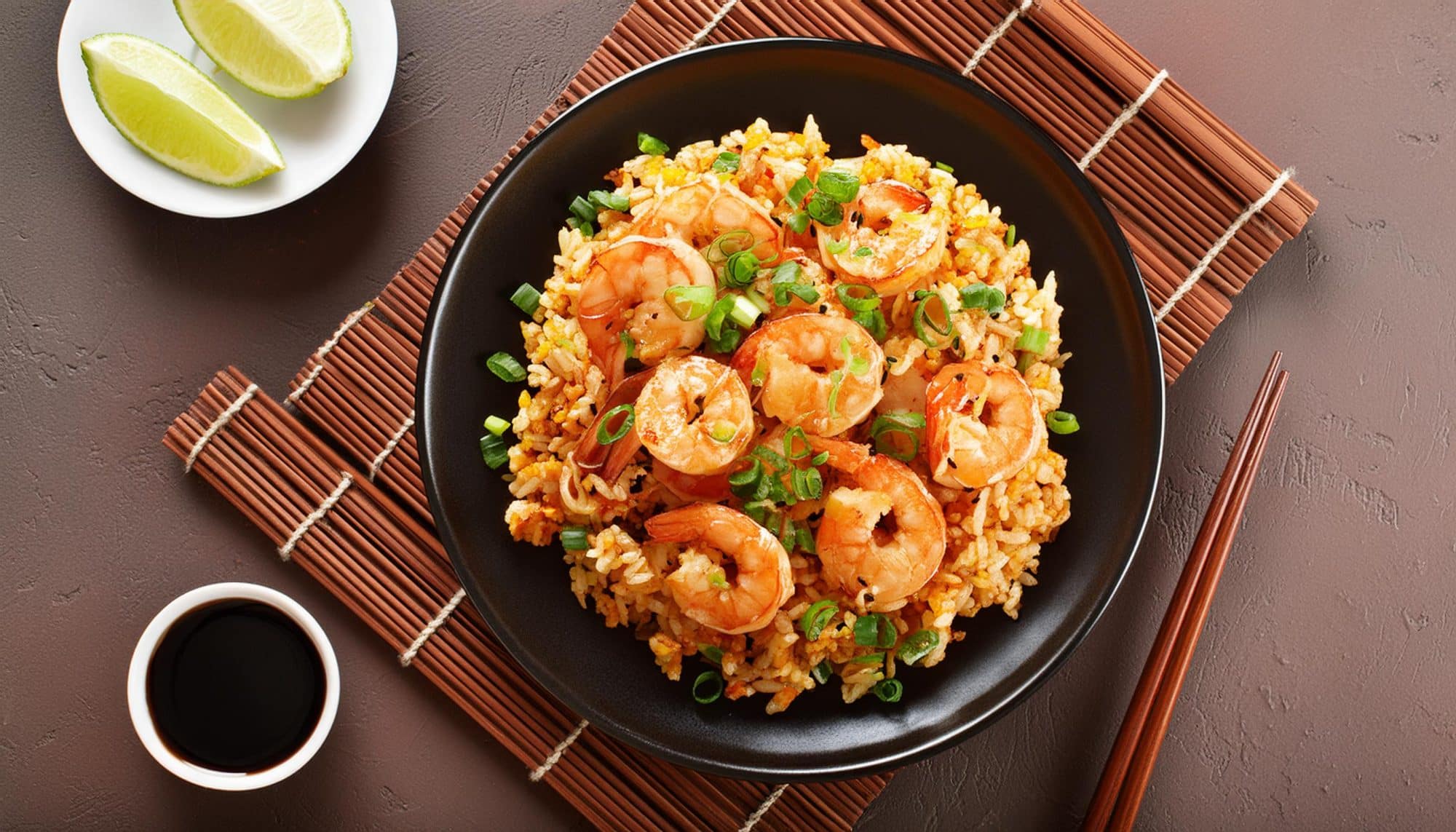 top down view of teriyaki shrimp fried rice 61480