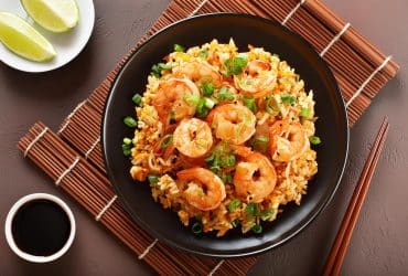 top down view of teriyaki shrimp fried rice 61480