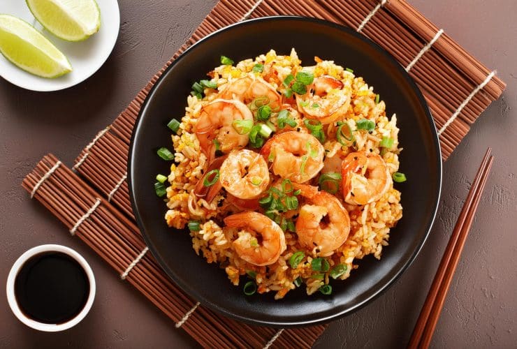 top down view of teriyaki shrimp fried rice 61480