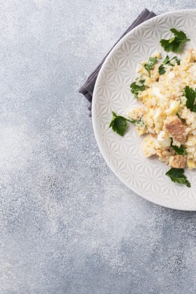 Salmon and egg rice in a Yum Asia rice cooker